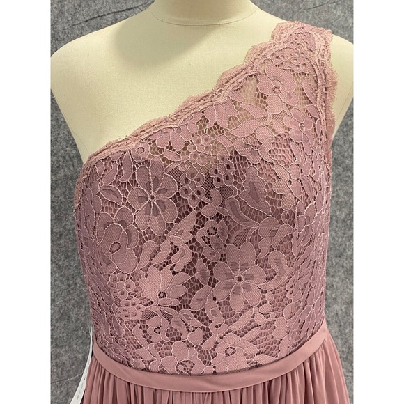 Azazie Demi One Shoulder Dress Lace Bodice Formal Gown Bridesmaid Mauve Size A10 - Picture 3 of 11